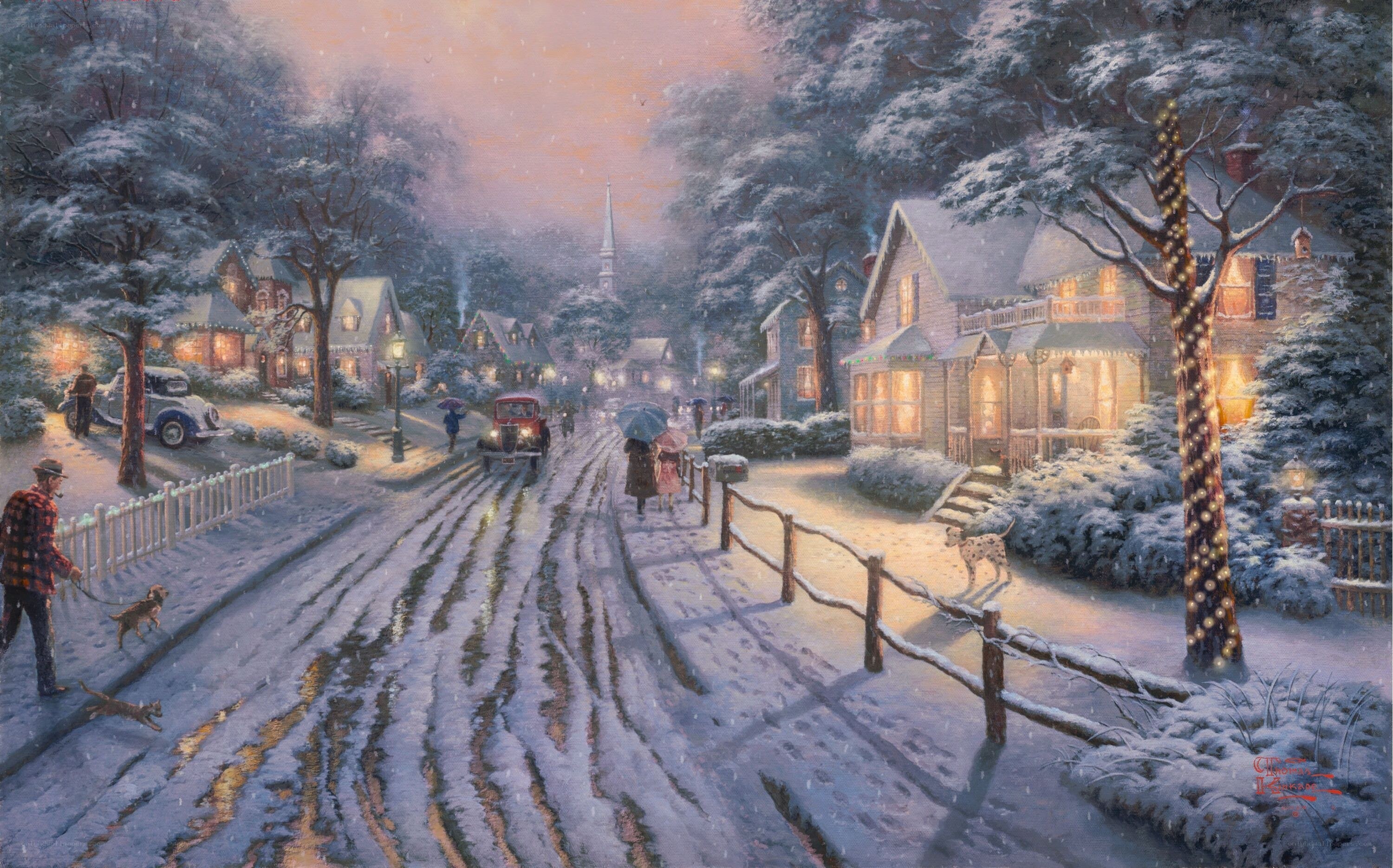 Snowy Town Christmas Evening