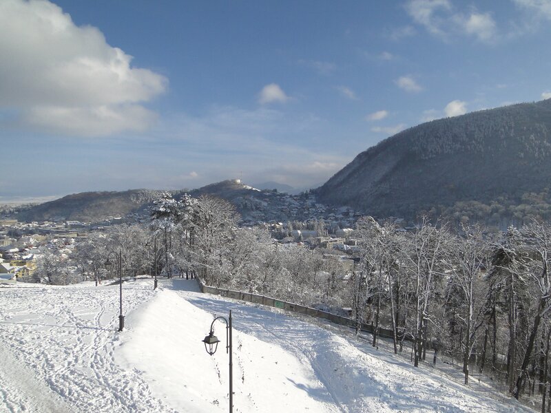 Snowy town in winter