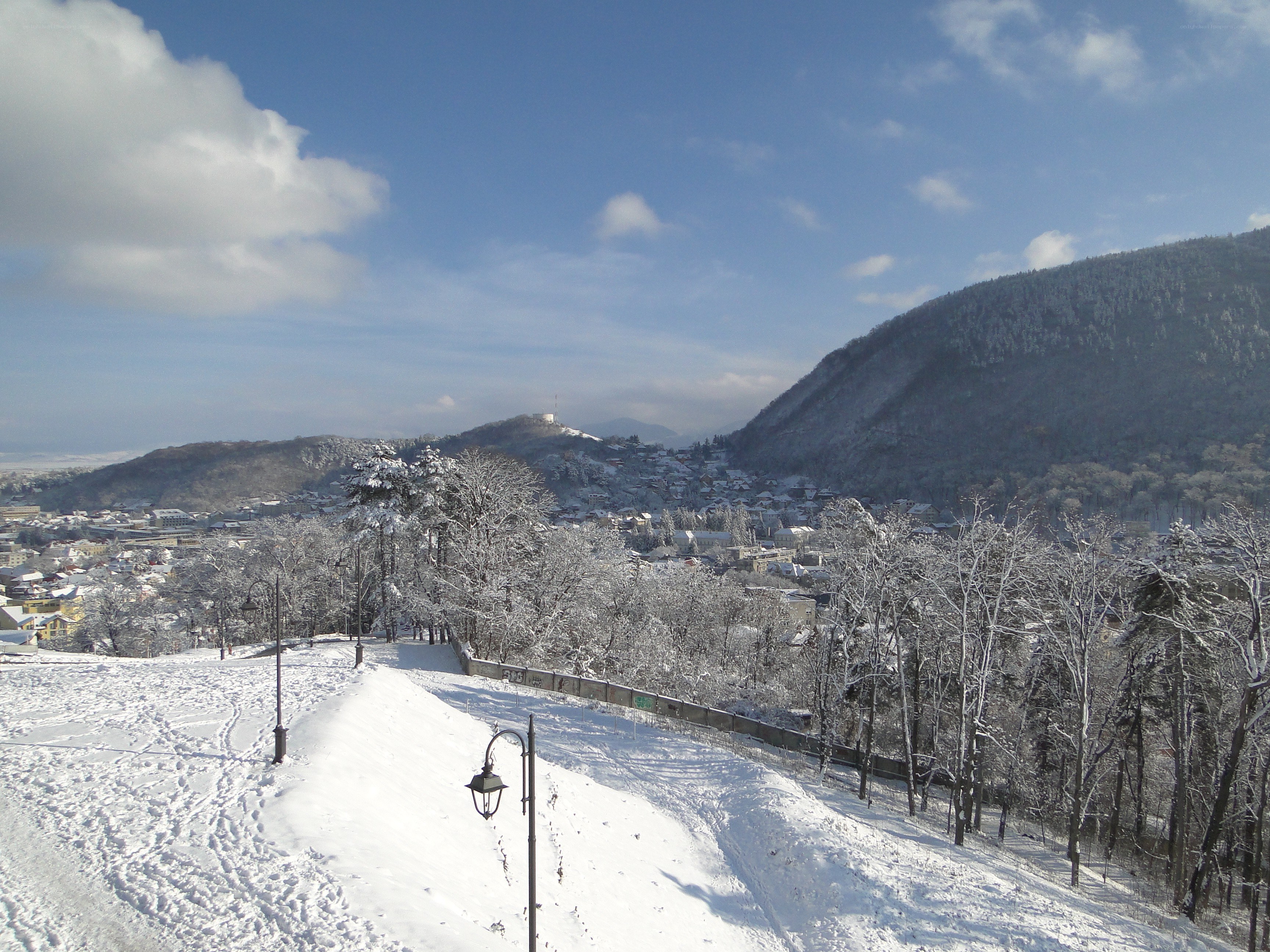 Snowy town in winter