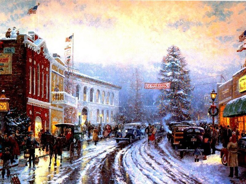 Snowy Town Street — Red