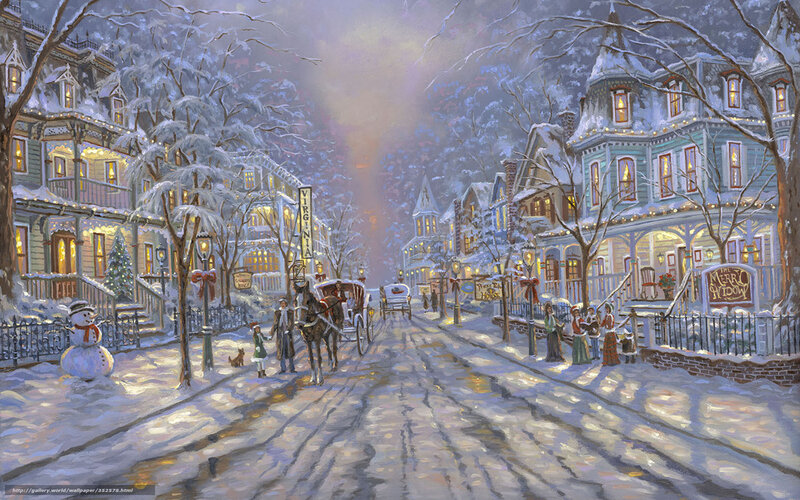 Snowy town street scene