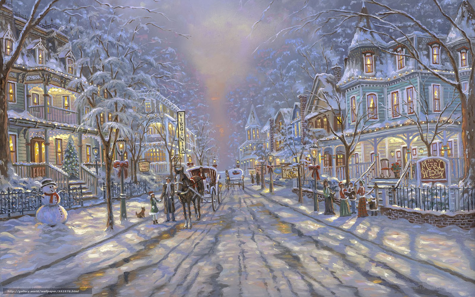 Snowy town street scene