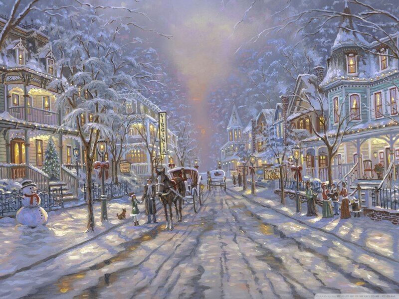 Snowy Town Street — White, Peaceful