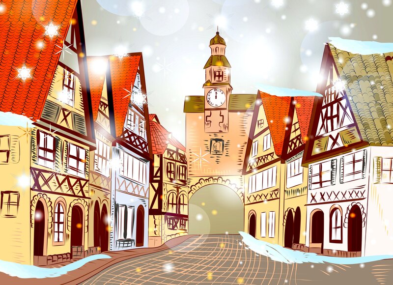 Snowy Town Street — Yellow
