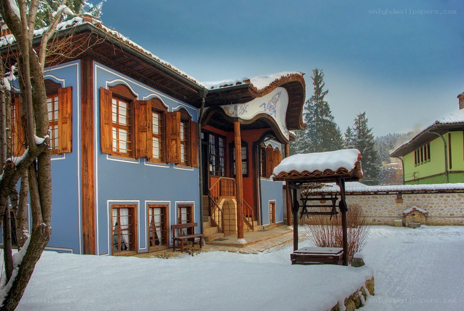 Snowy traditional house in winter
