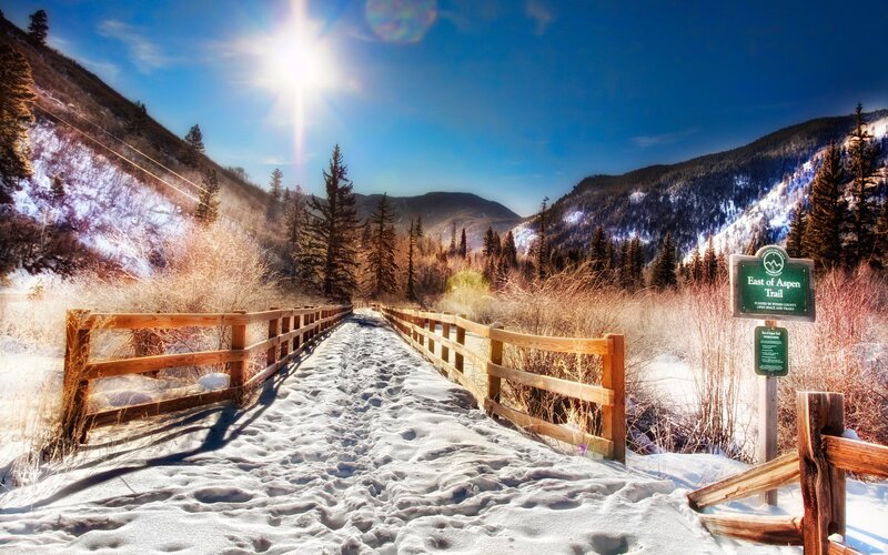 Snowy Trail in Mountains