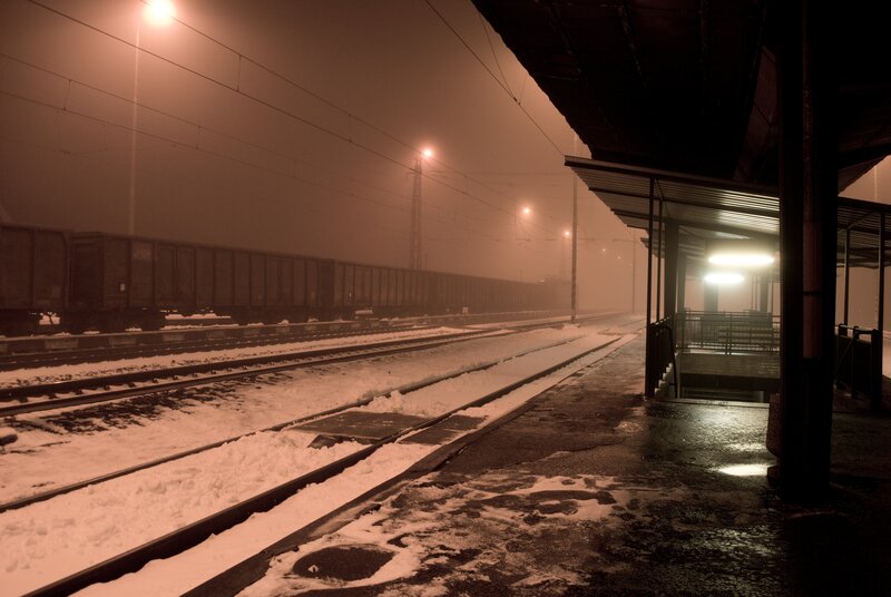 Snowy Train Station — Brown