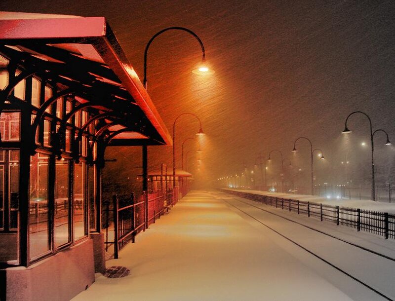 Snowy Train Station — Orange