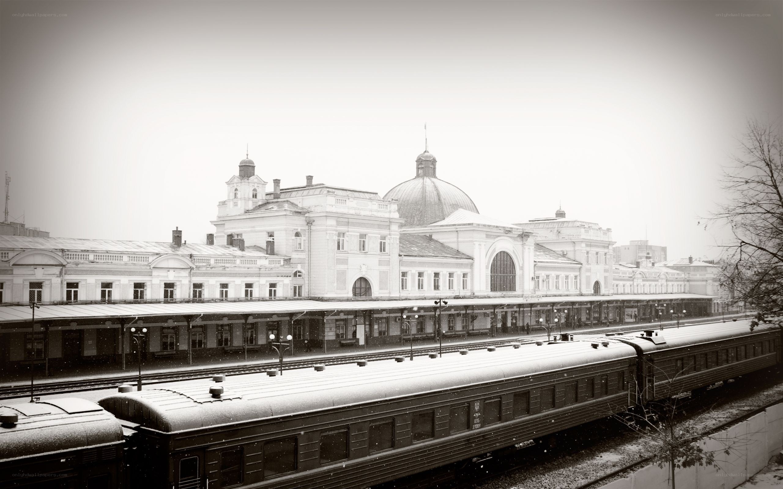 snowy train station scene