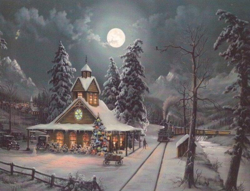 Snowy Train Station — White
