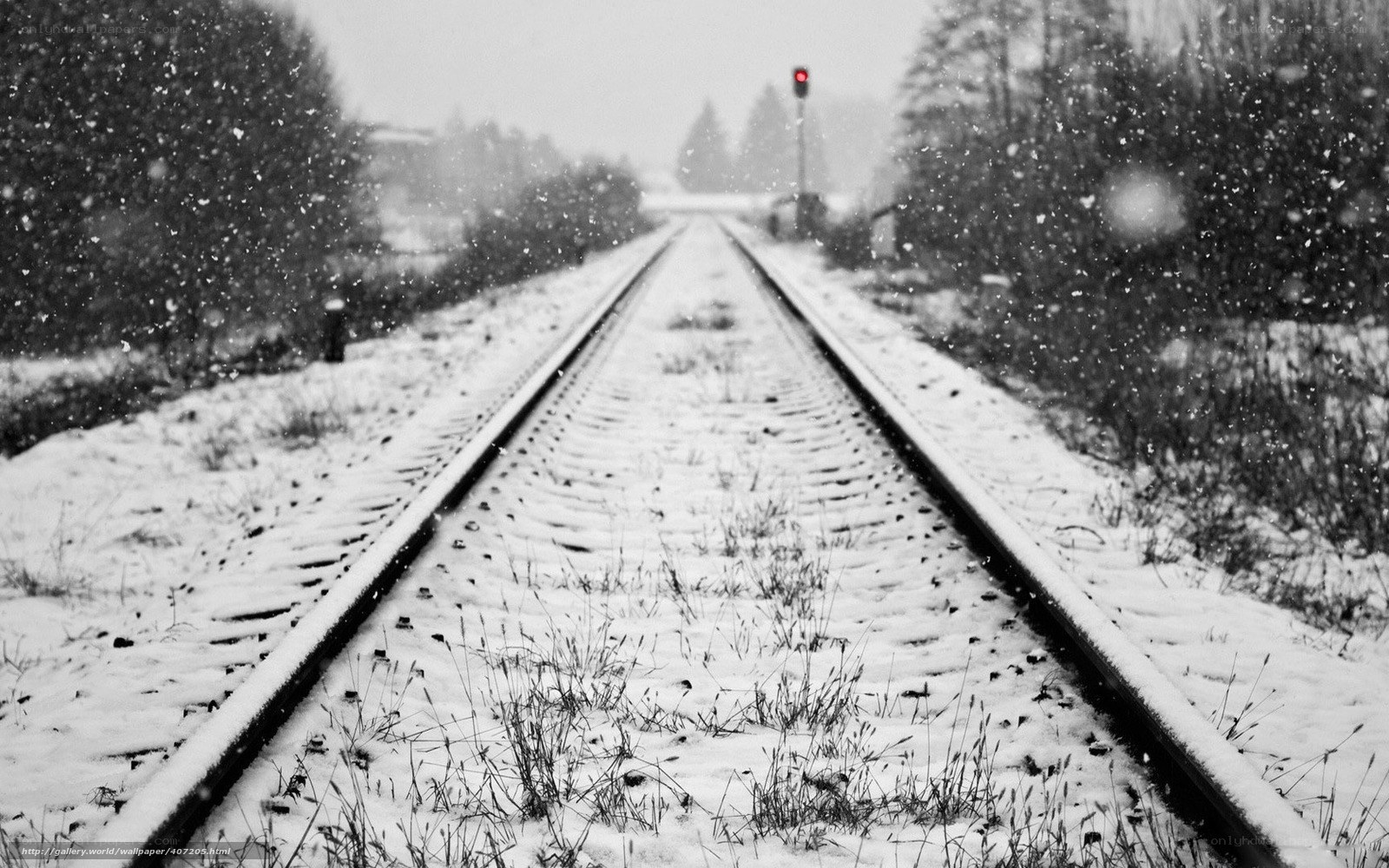 snowy train tracks in winter