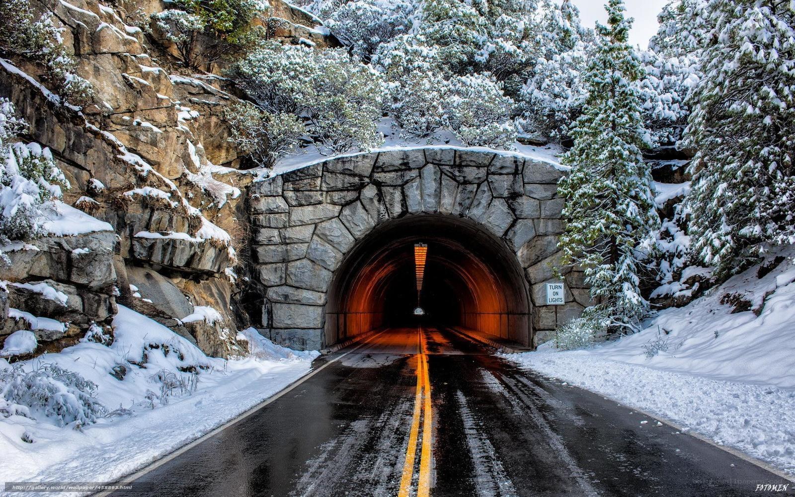 Snowy tunnel on mountain road
