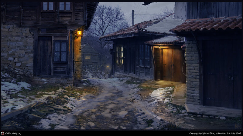 Snowy Village Alley