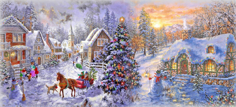 Snowy Village at Christmas — White