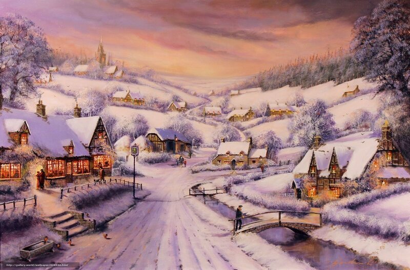 Snowy Village at Dusk