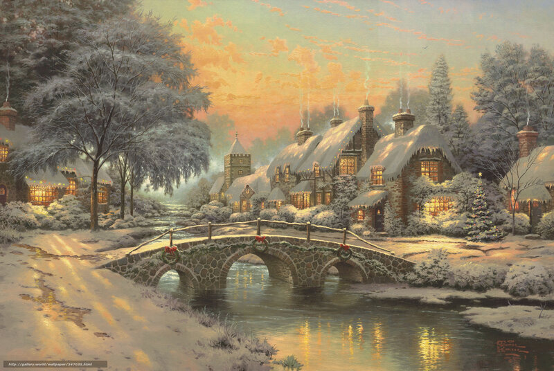 Snowy Village at Dusk — White, Peaceful, Warm