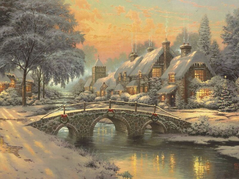 Snowy Village at Dusk — White