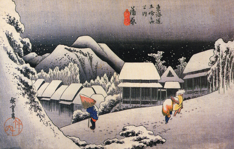 Snowy Village at Night