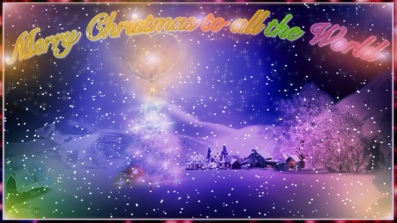Snowy Village at Night — Purple, Festive, Digital Art
