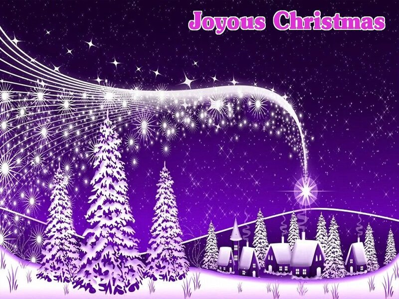 Snowy Village at Night — Purple, Festive