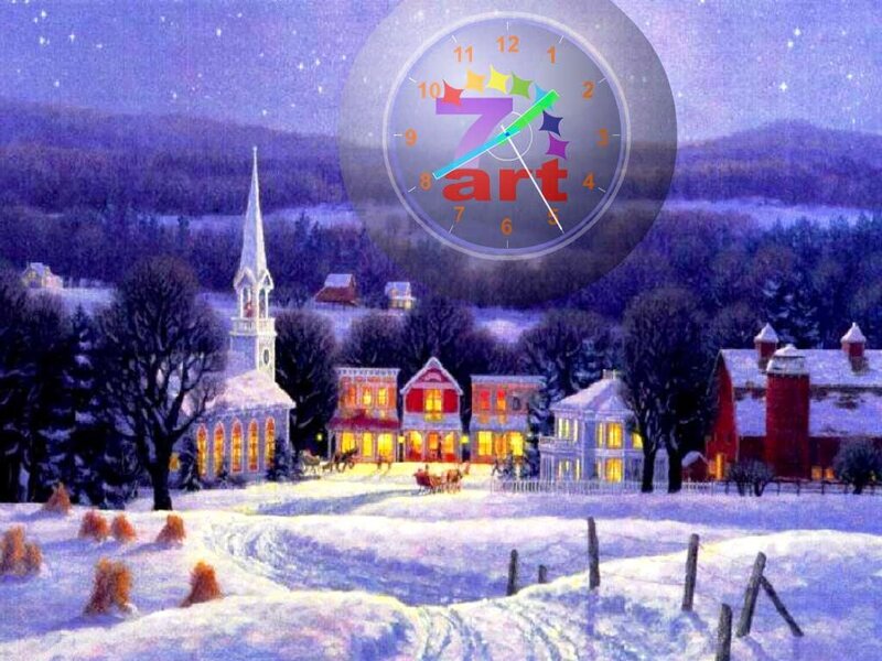 Snowy Village at Night — Purple, Serene, Painting
