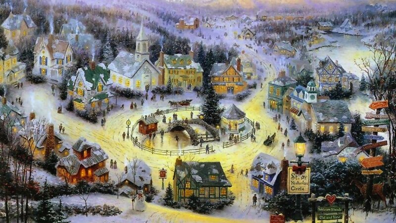 Snowy Village at Night — White, Festive, Painting