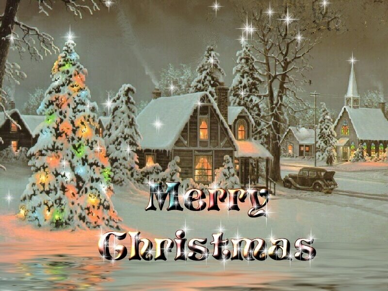 Snowy Village at Night — White, Festive
