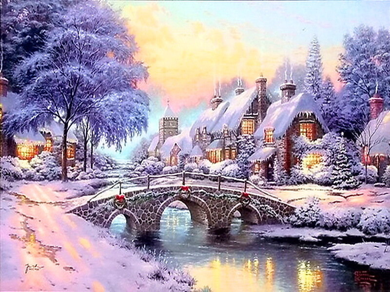 Snowy Village Bridge