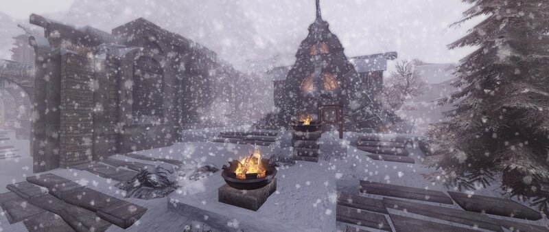 Snowy Village Courtyard