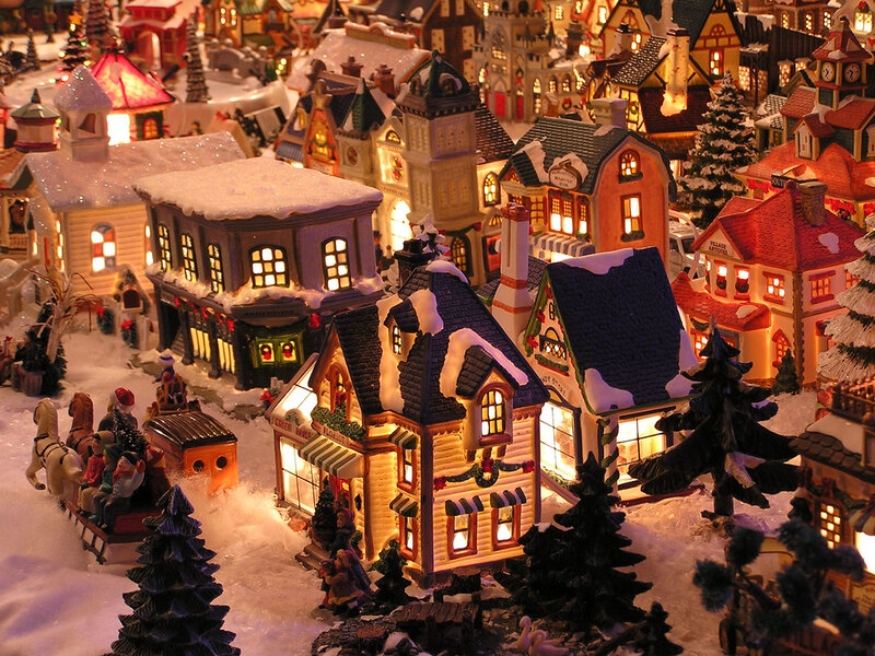 Snowy Village Diorama — White, Festive