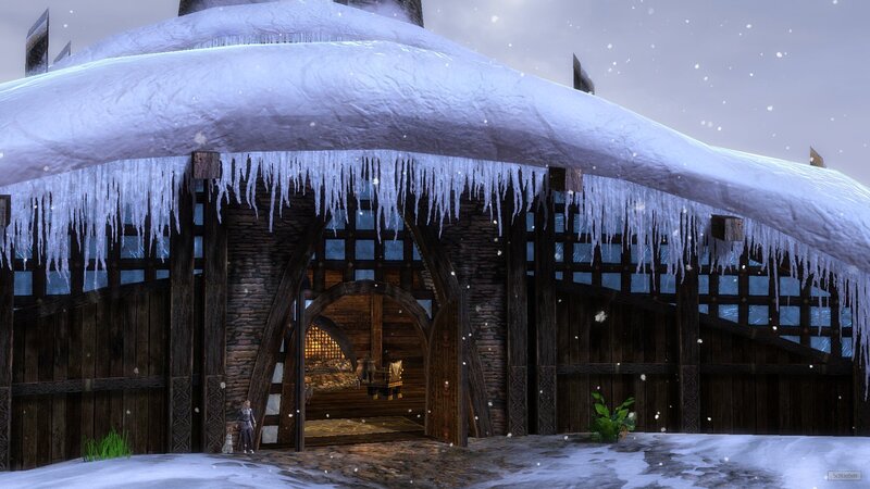 snowy village hall entrance