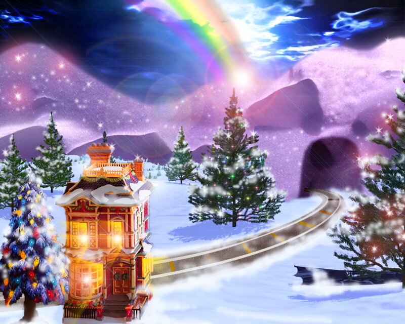 Snowy Village House — Purple, Magical