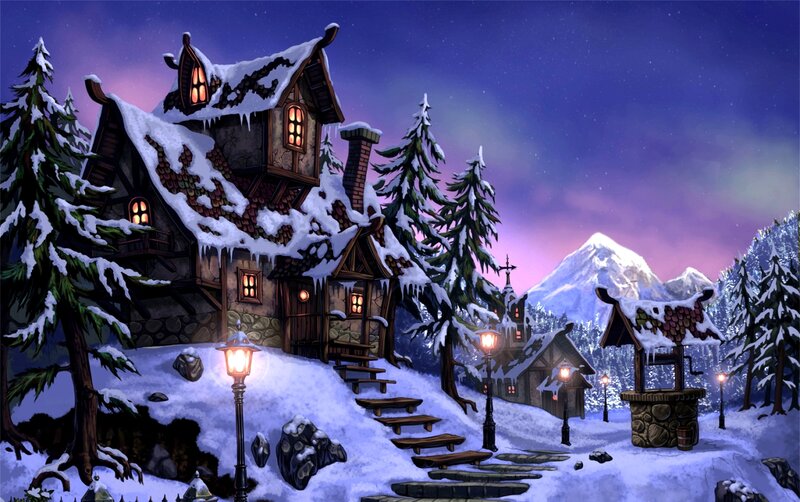 Snowy Village House — Purple
