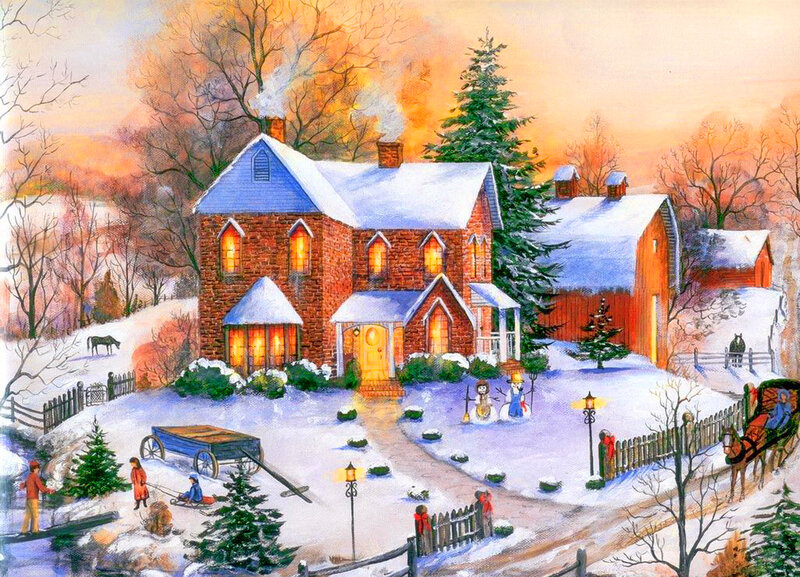 Snowy Village House — White