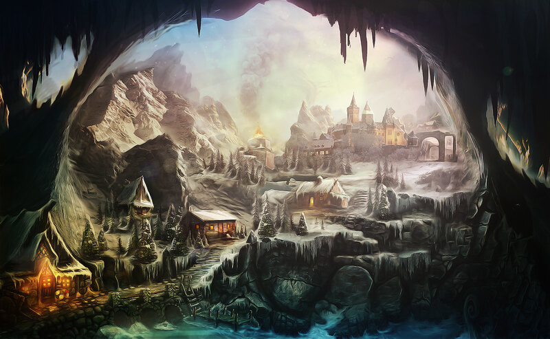 Snowy Village in Cave