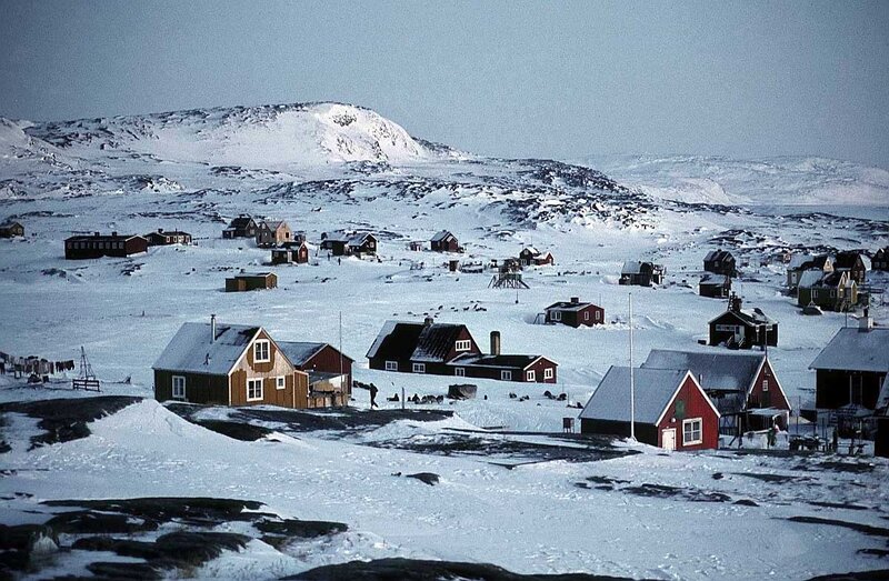 Snowy village in Greenland