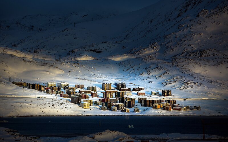 Snowy Village in Mountains — White