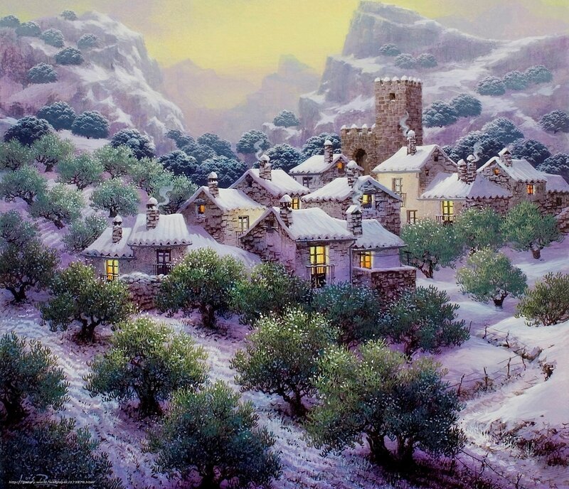 Snowy Village in the Mountains