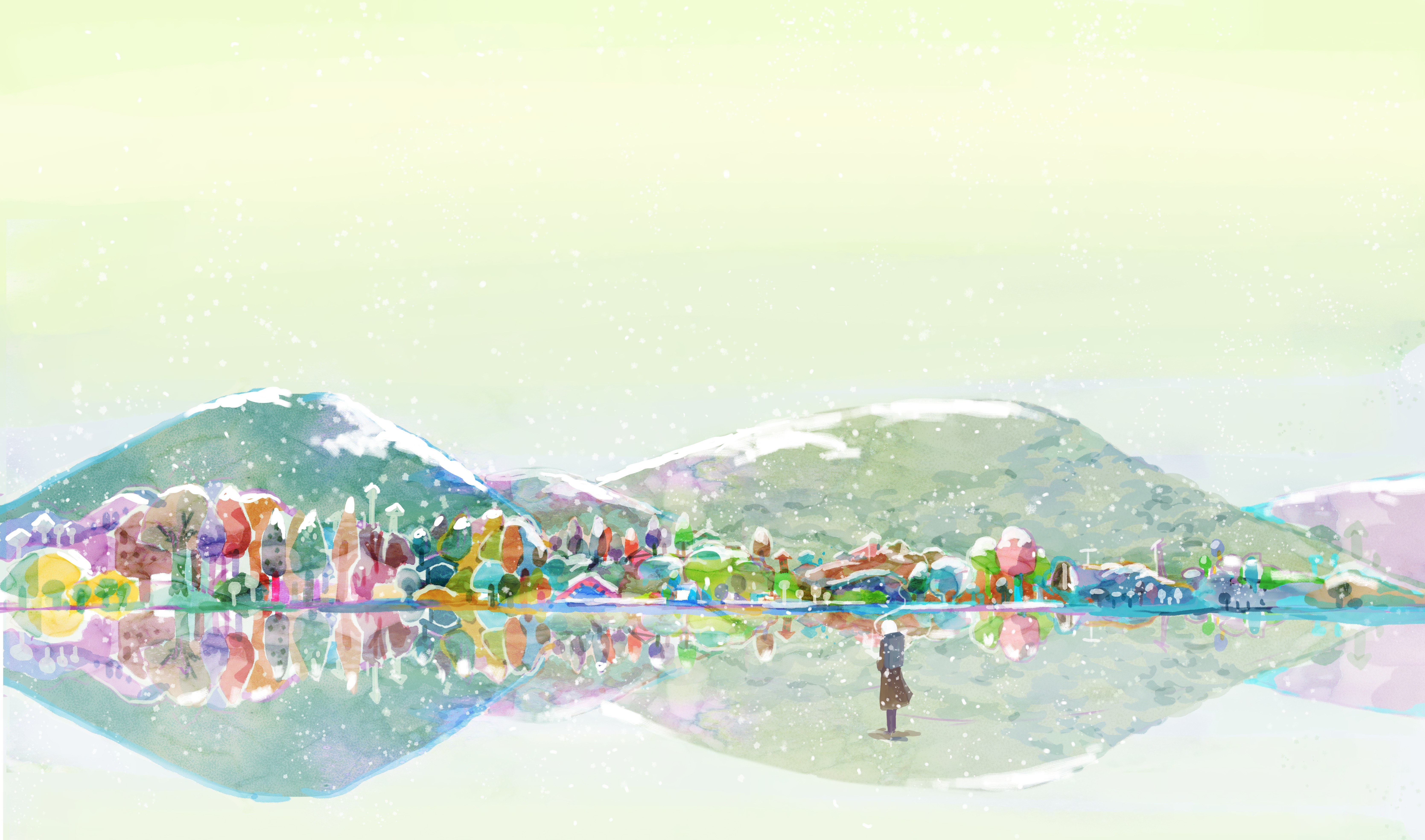 Snowy village landscape