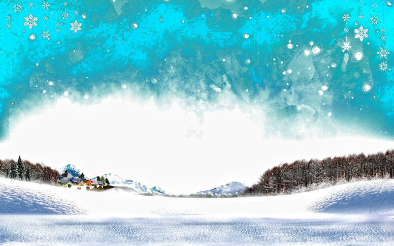 Snowy Village Landscape — Blue, Serene