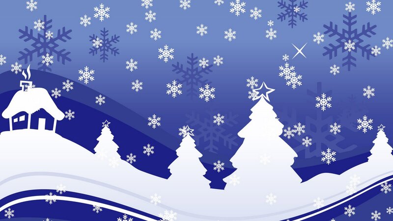 Snowy Village Landscape — Blue