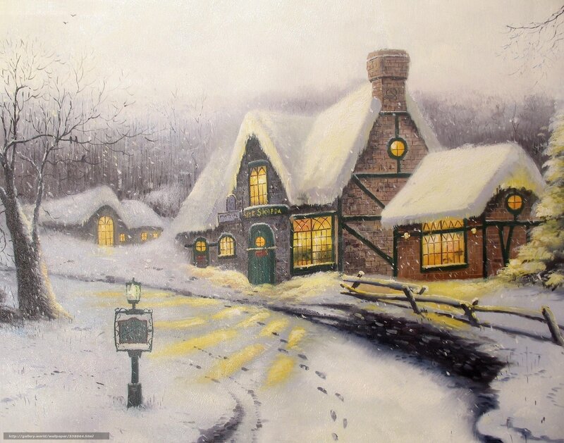 Snowy Village Pub Scene