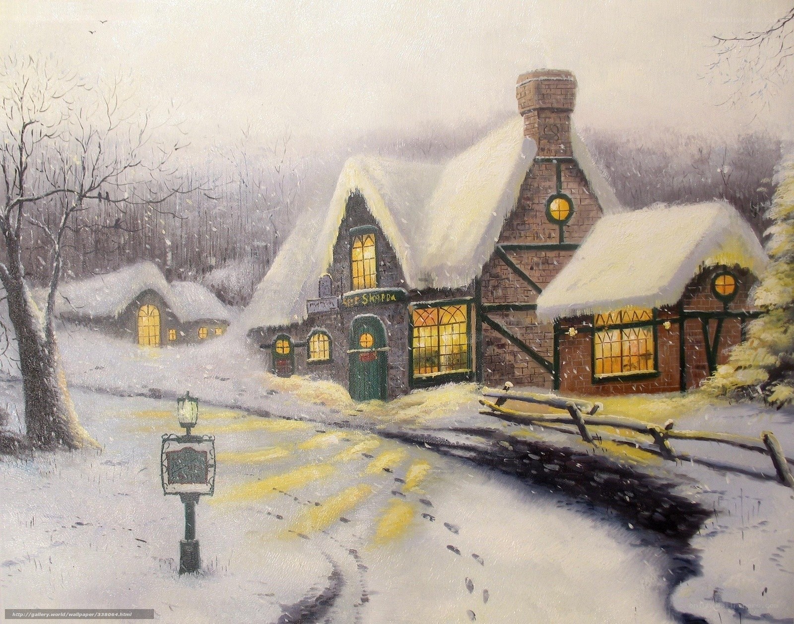 Snowy Village Pub Scene