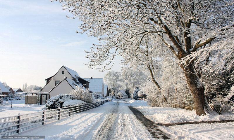 Snowy village road