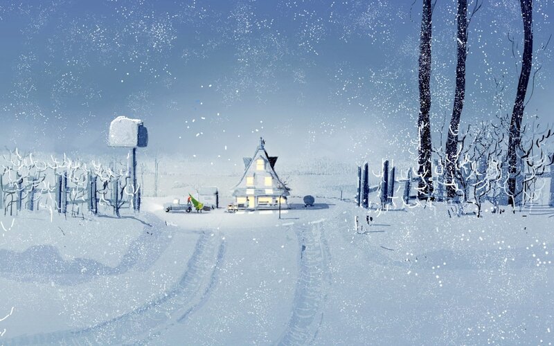 Snowy village scene