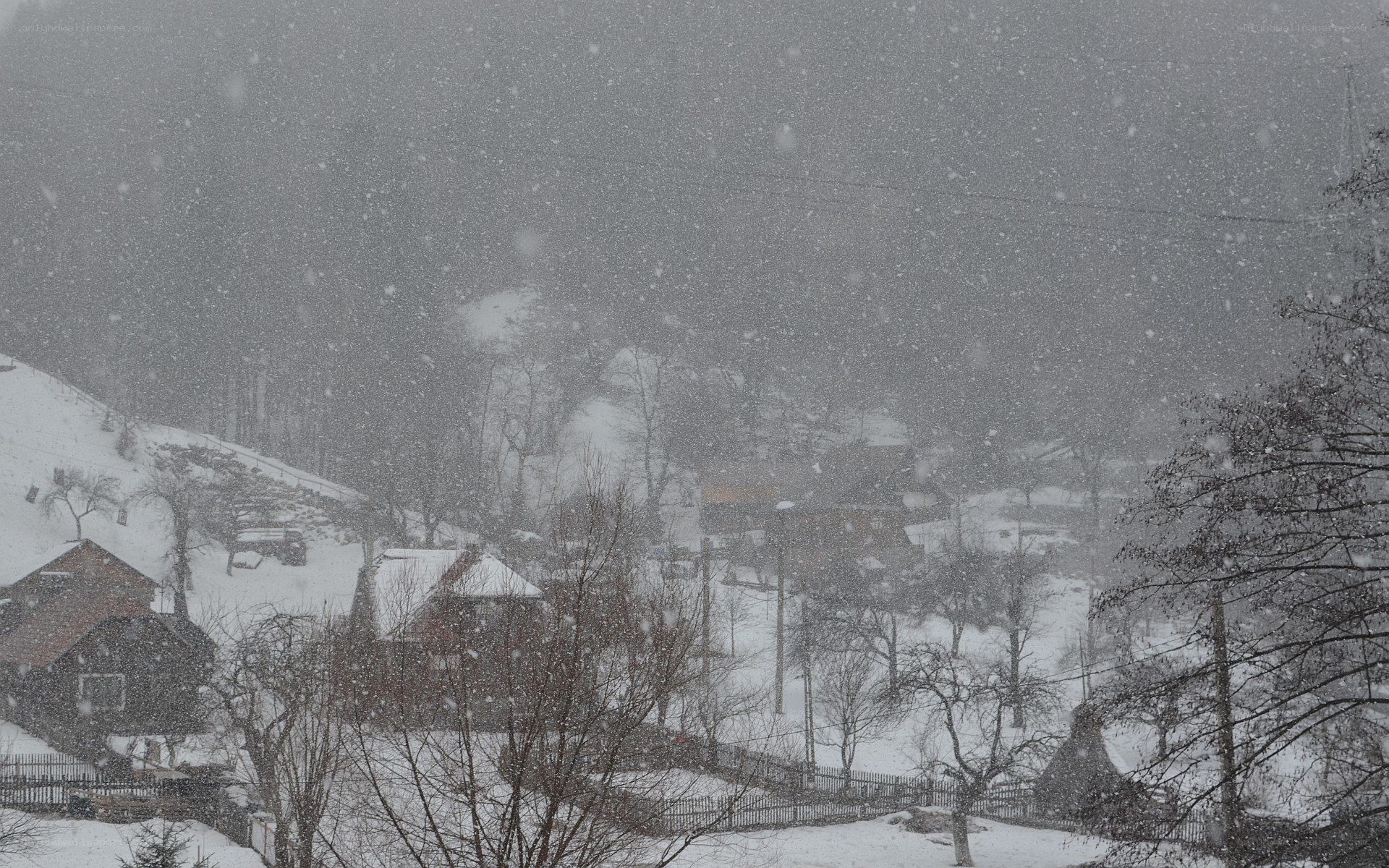 Snowy village scene