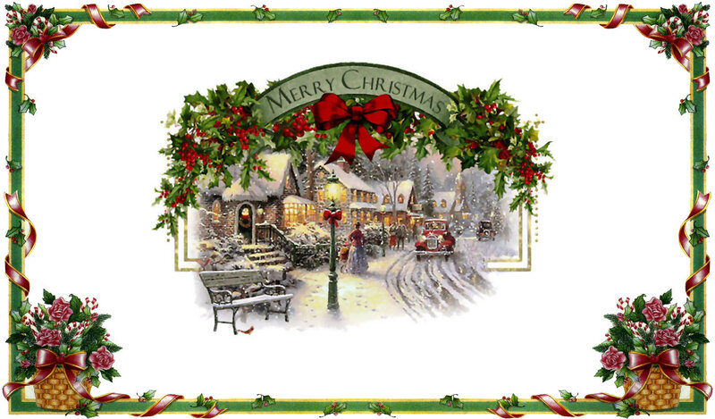 Snowy Village Scene — Green, Festive