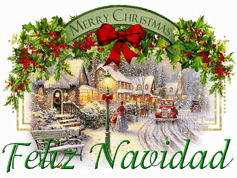 Snowy Village Scene — Green