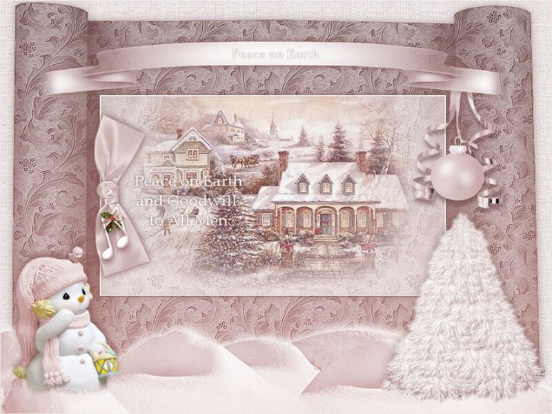 Snowy Village Scene — Pink