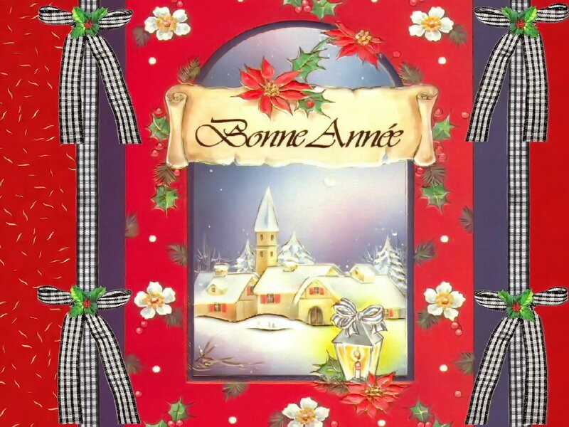 Snowy Village Scene — Red, Festive